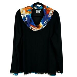 Parsley & Sage Artsy Watercolour Cowl Neck Long Sleeve Knit Sweater Large Black